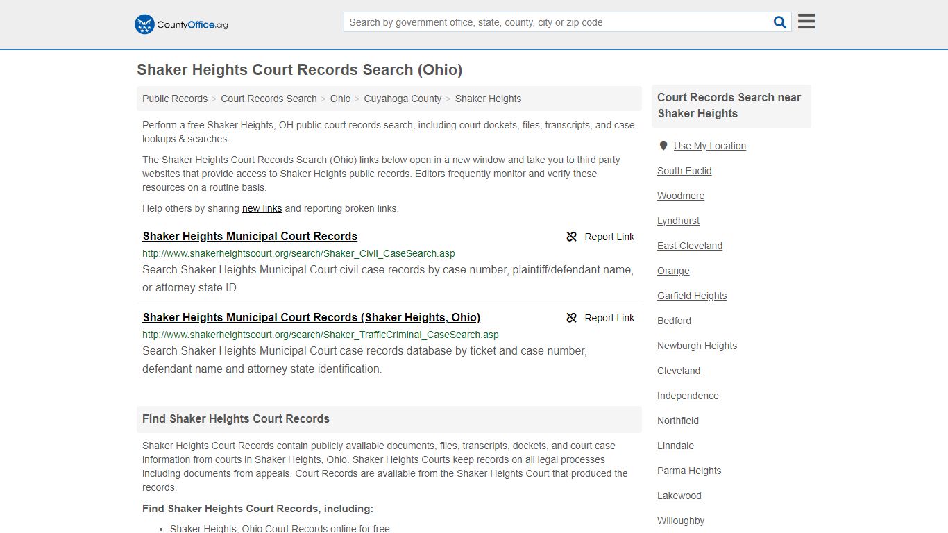 Shaker Heights Court Records Search (Ohio) - County Office